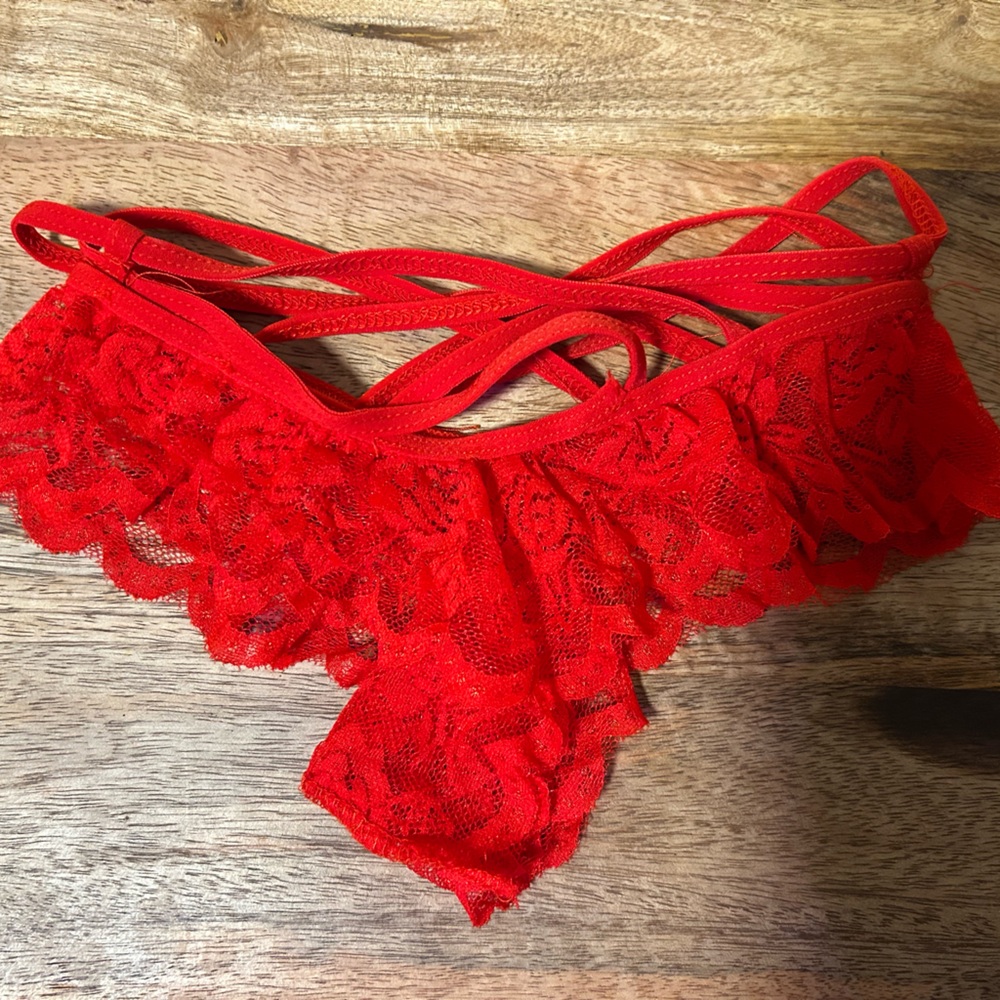 Elegant Red Lacey Strapy Christmas Panties
